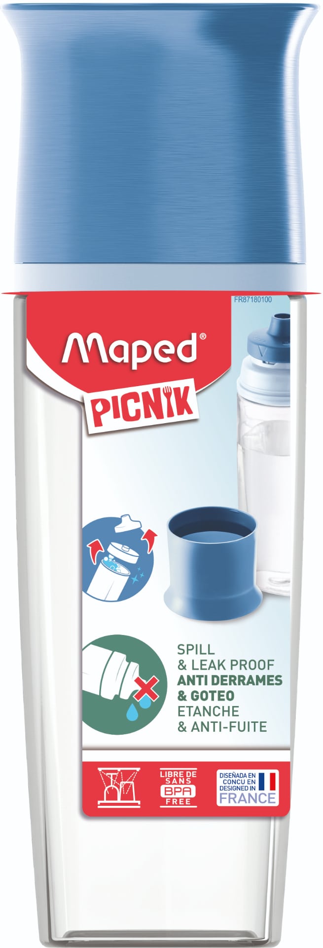 בקבוק שקוף + כוס - כחול - Maped מאפד